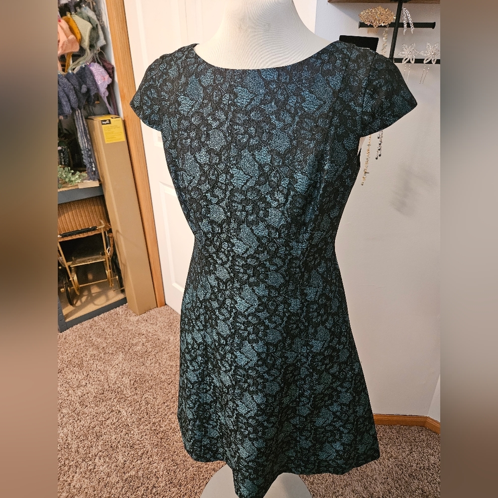 Tahari Women's Formal Dress, Black and Green Floral Design, Knee Length, Size 8